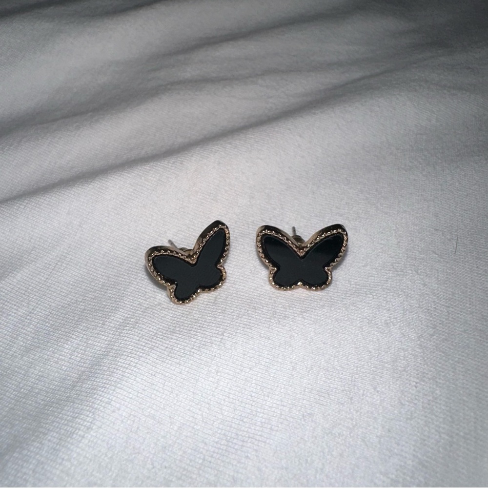 Black Butterfly Earrings With Gold Rim